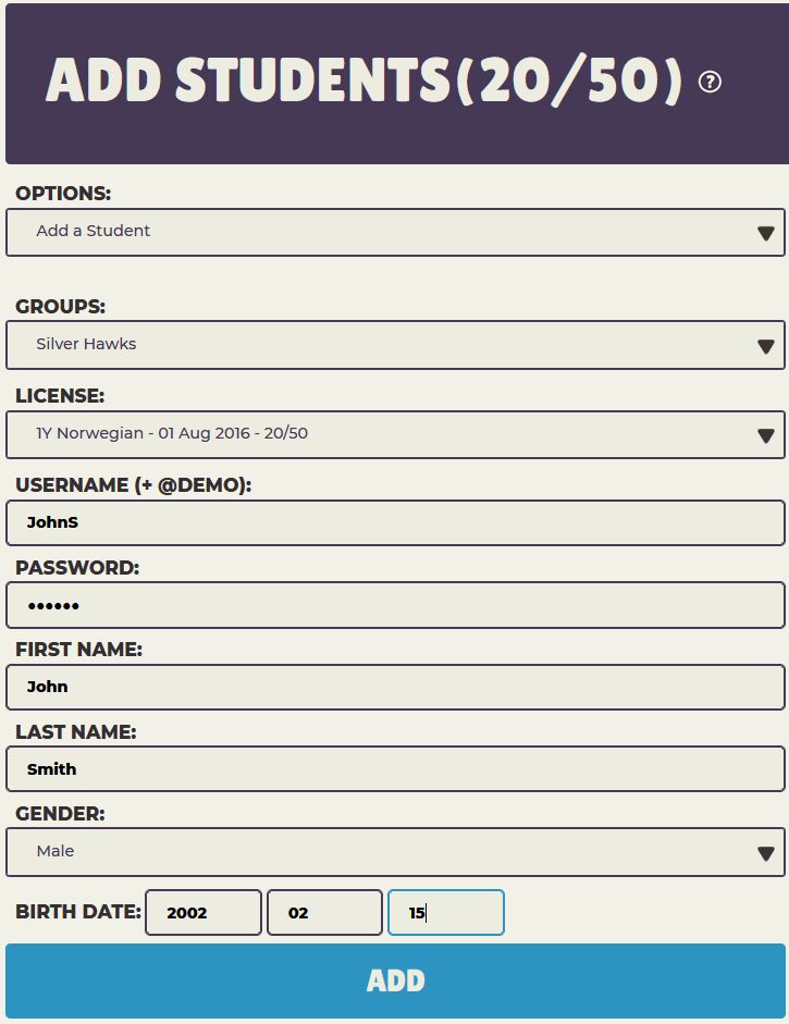 Learning Management - Add a Scholastic Chess Student